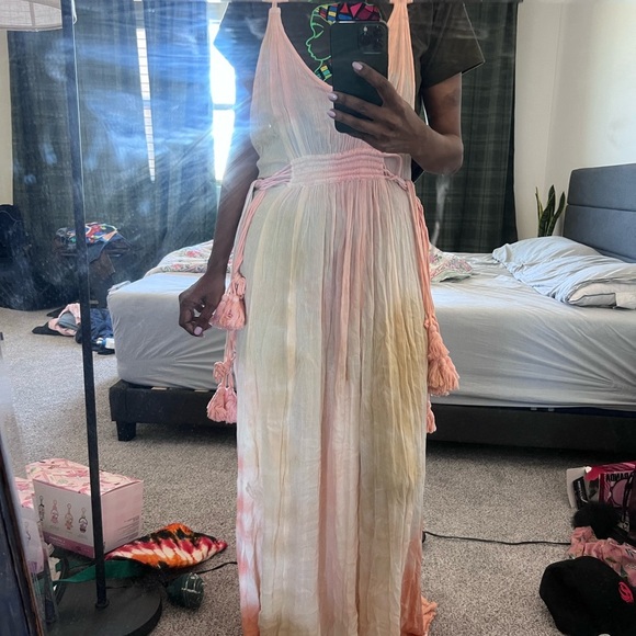 Liquorish Tassel Pastel Maxi Dress Peach Blush Backless Women's Small/Medium - Picture 10 of 10